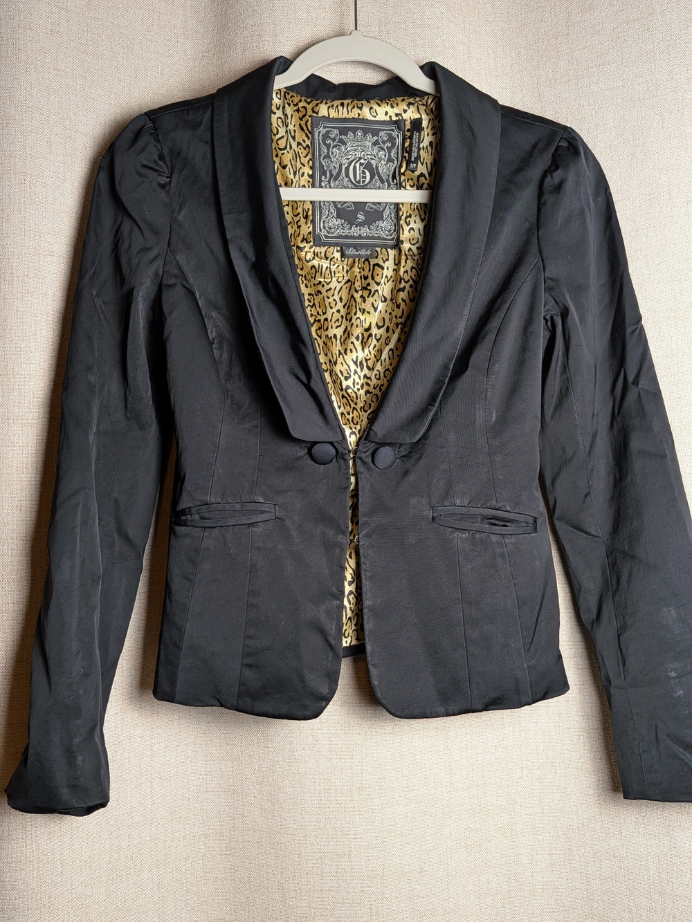 GUESS Black Fitted Blazer Leopard Lining Women’s Small